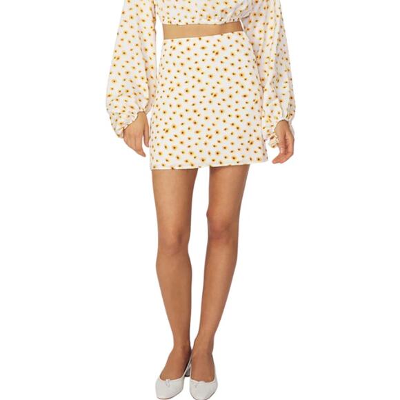 WeWoreWhat Mini Slip Skirt High Waisted Ditsy Daisies Ivory Multi Womens M NWT - Picture 1 of 10